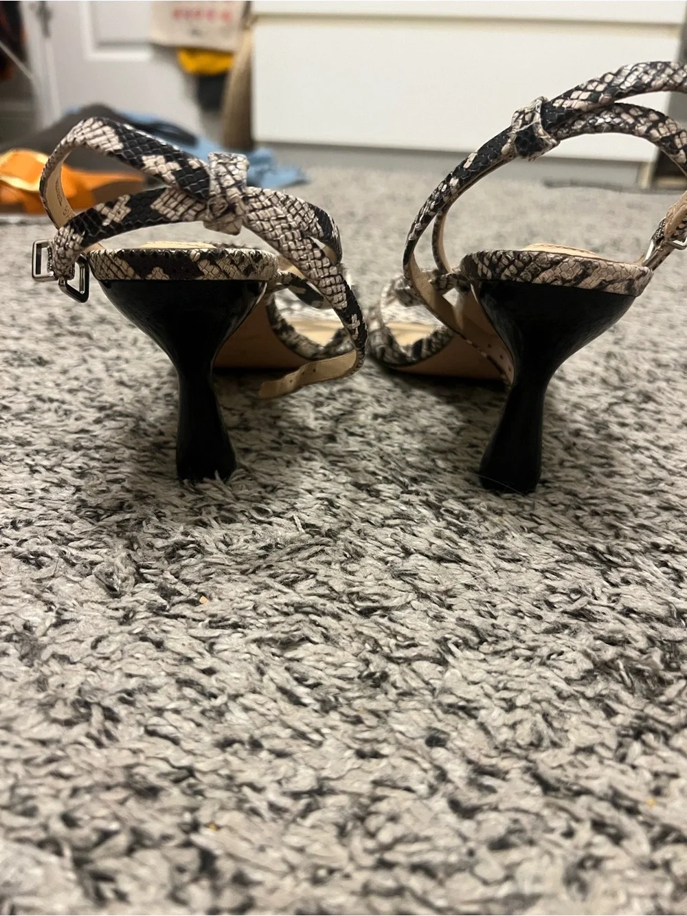 Antonio Melani Nicolyn Black & White Snake-Print Strappy Heels